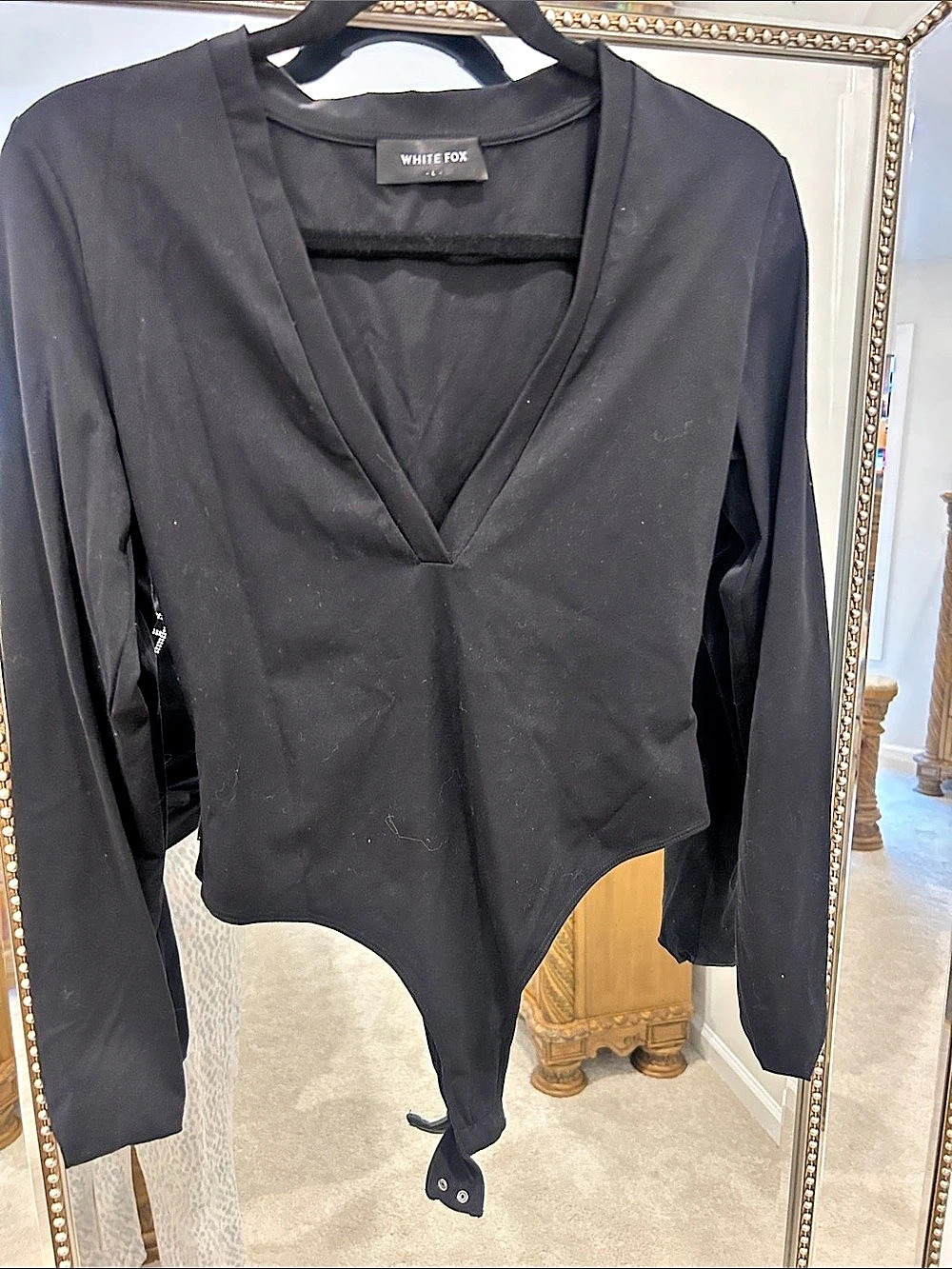 White Fox Black Market Long Sleeve Black Bodysuit